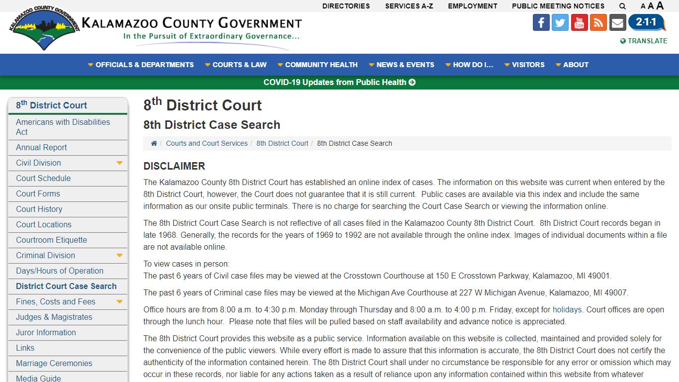 8th District Case Search - 8th District Court - Kalamazoo County, Michigan