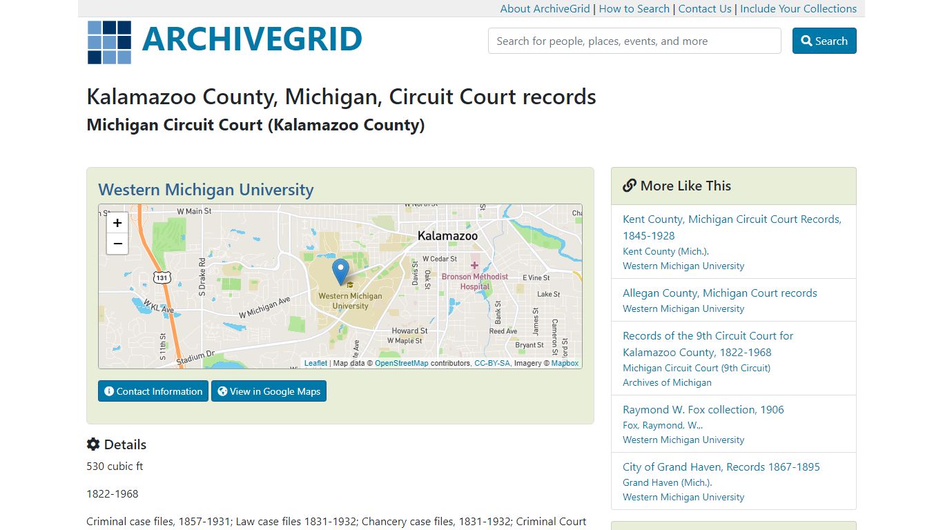 ArchiveGrid : Kalamazoo County, Michigan, Circuit Court records